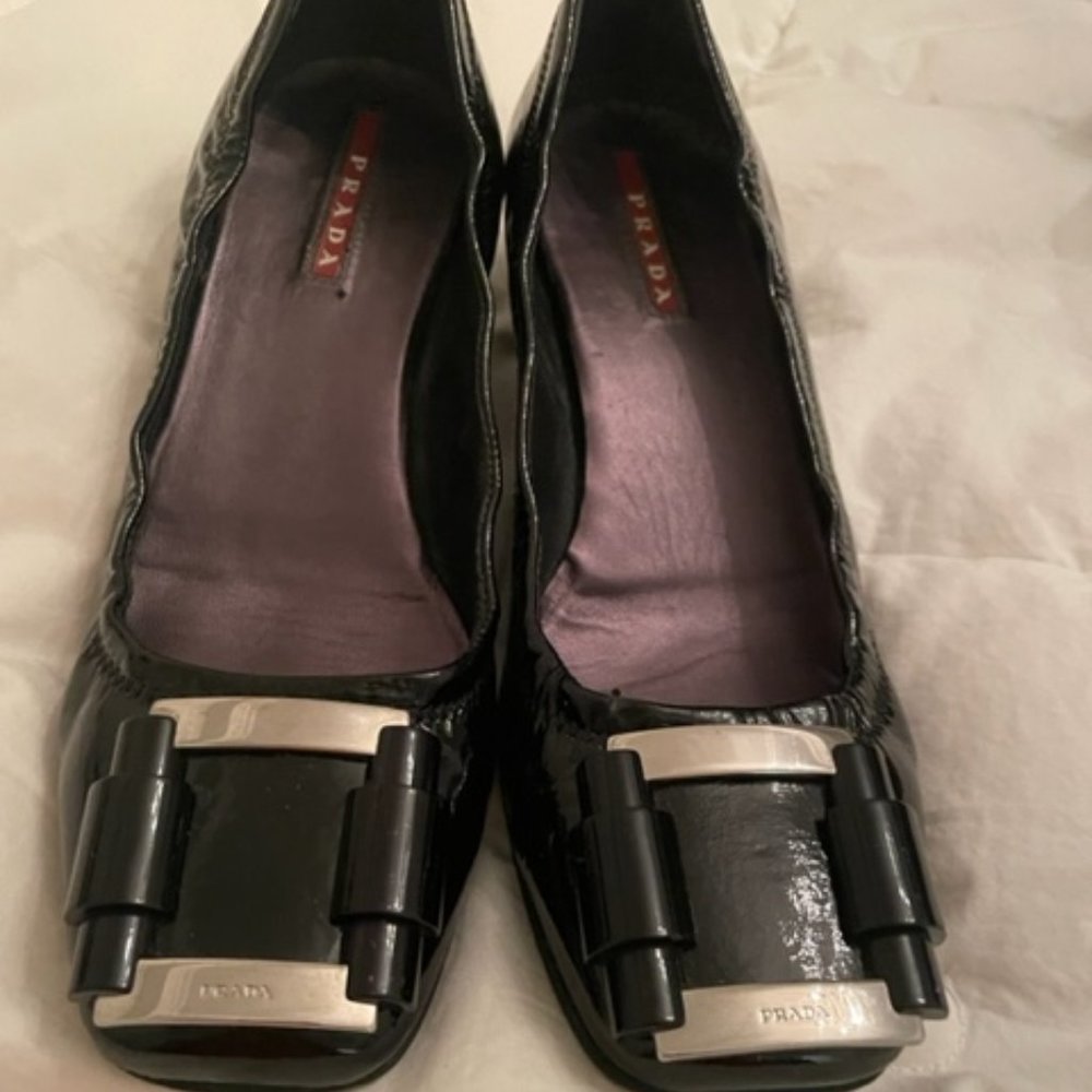 Prada Calzature Donna Black Patent Loafers